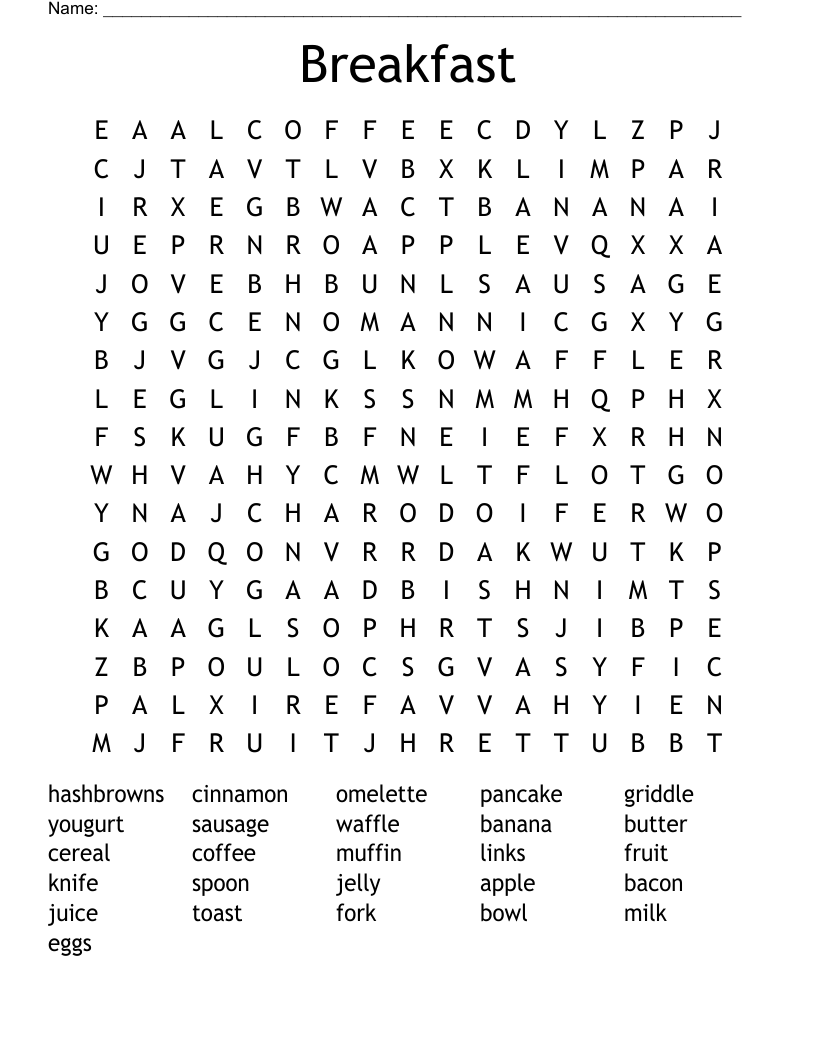 Breakfast Word Search