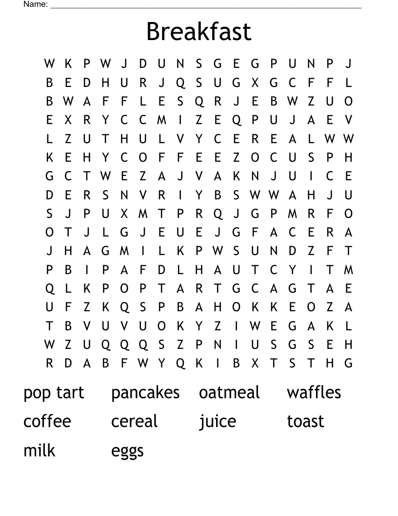 Breakfast Word Search
