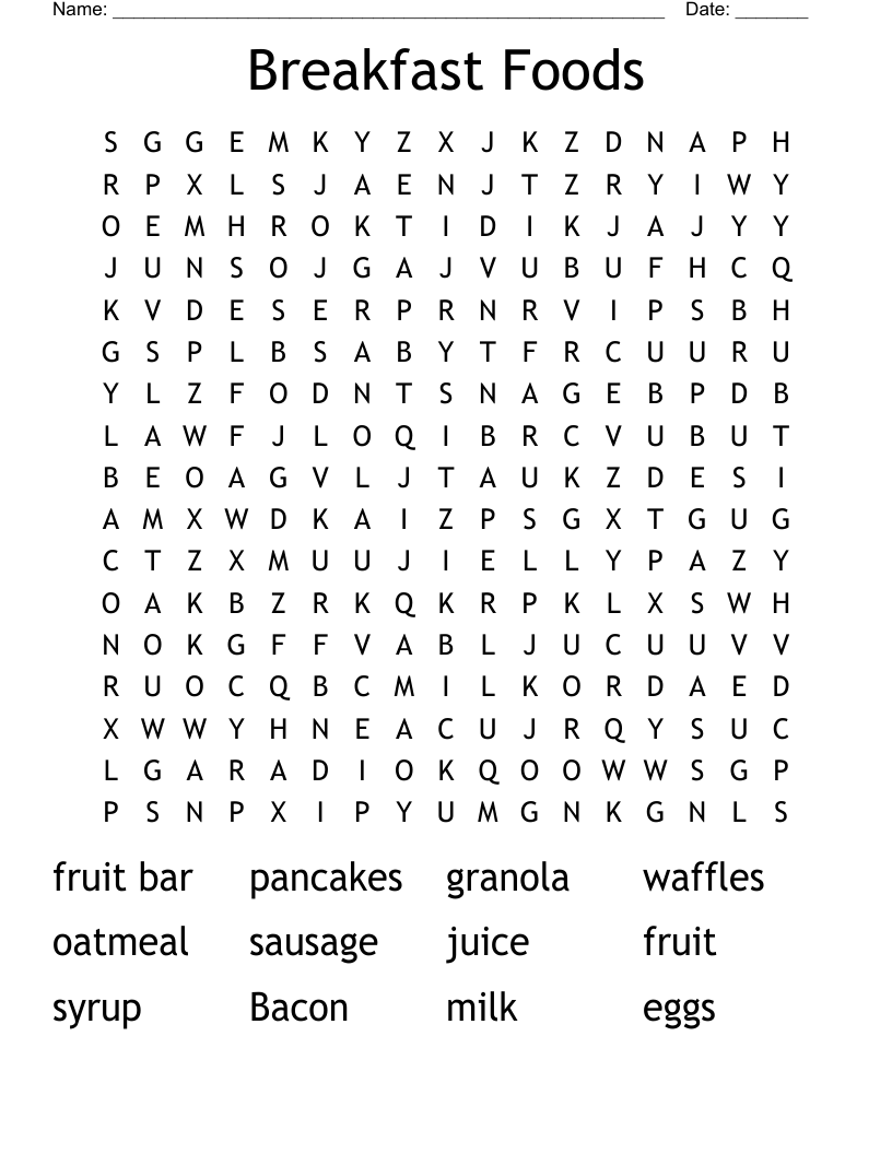 Breakfast Foods Word Search