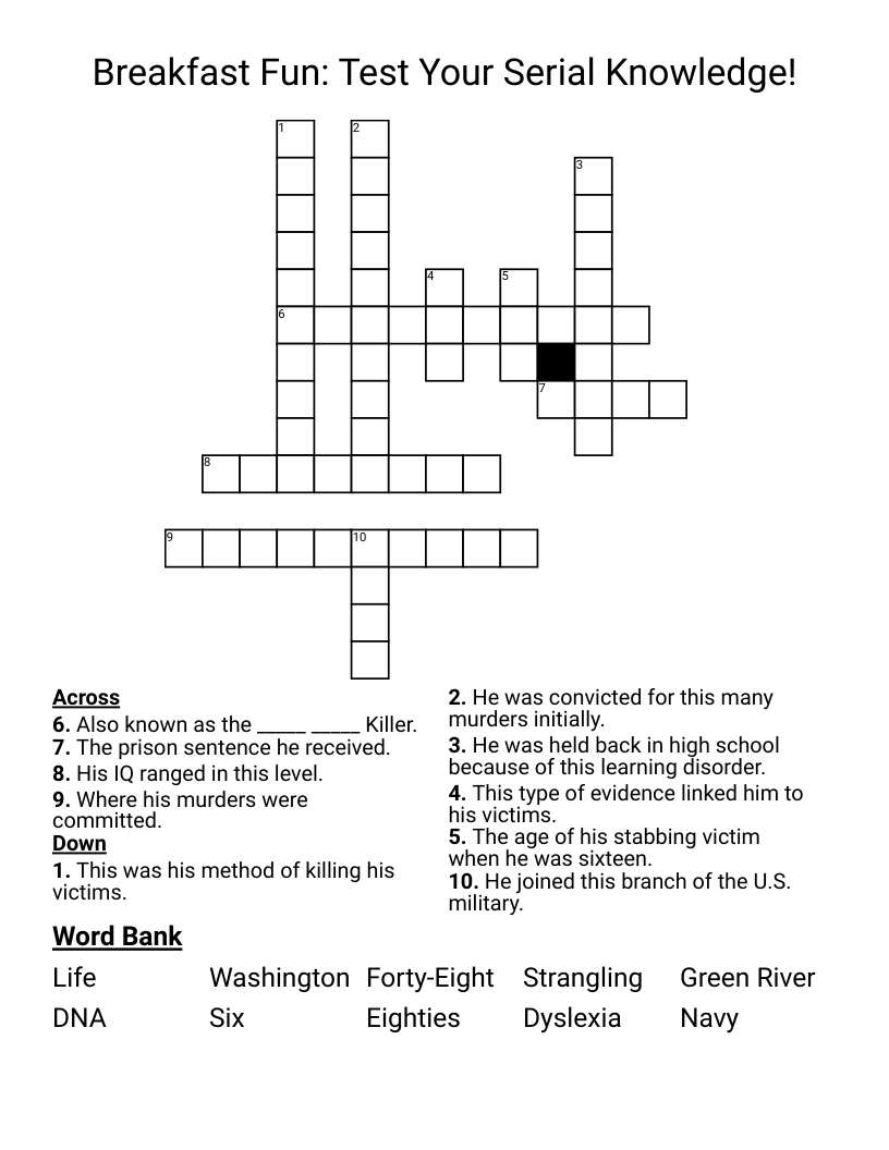 Breakfast Fun: Test Your Serial Knowledge! Crossword