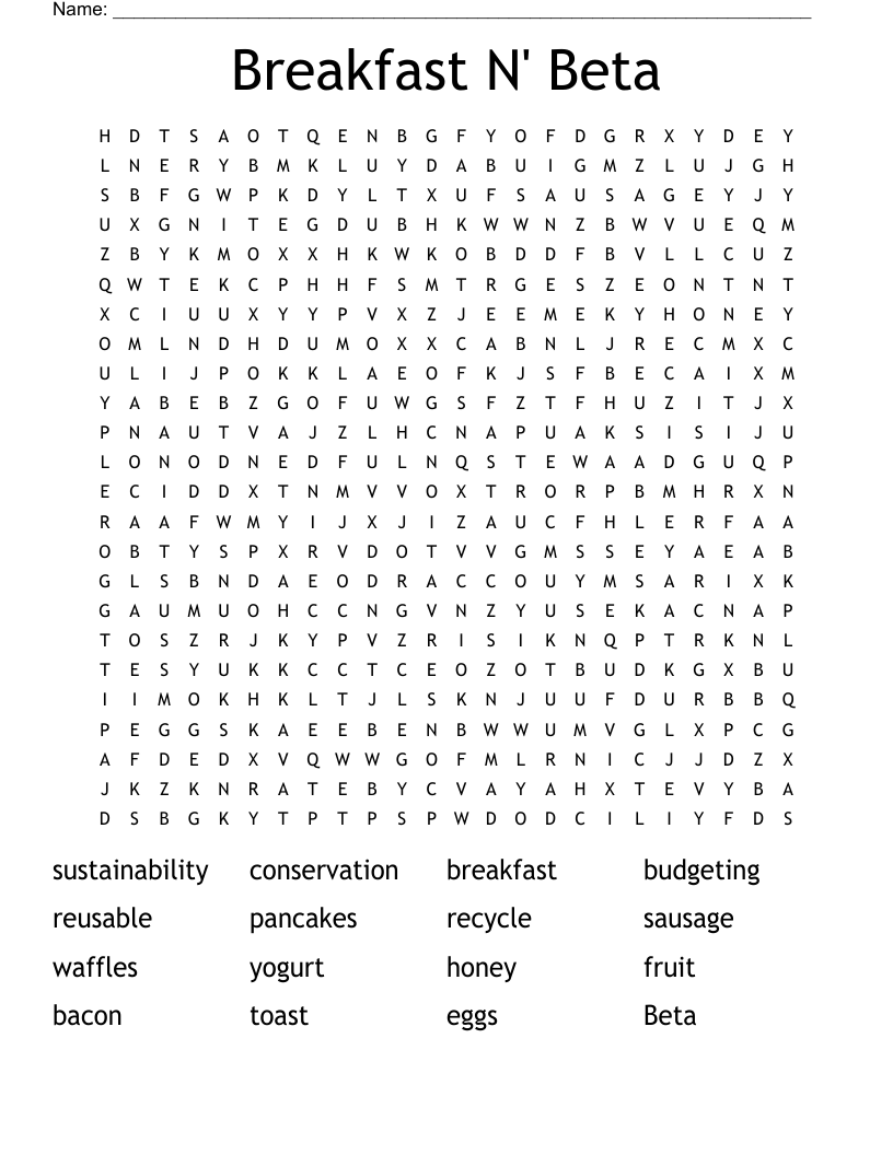 Breakfast N' Beta  Word Search