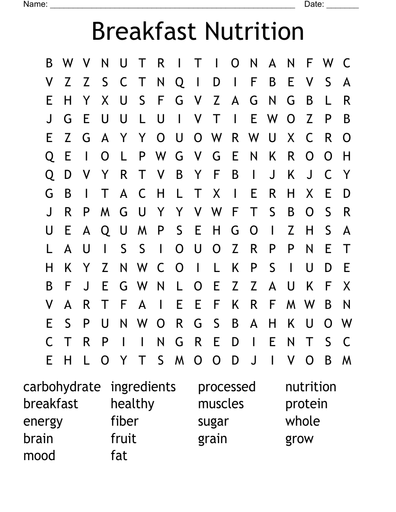 Breakfast Nutrition Word Search
