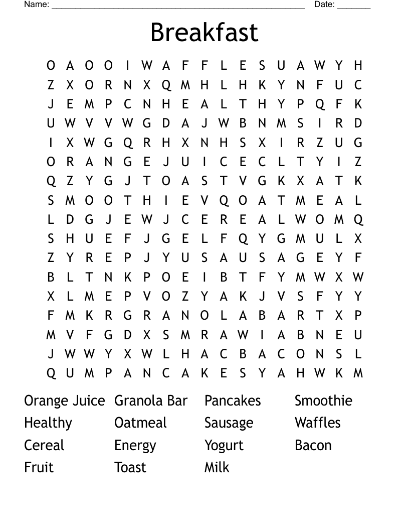 Breakfast  Word Search