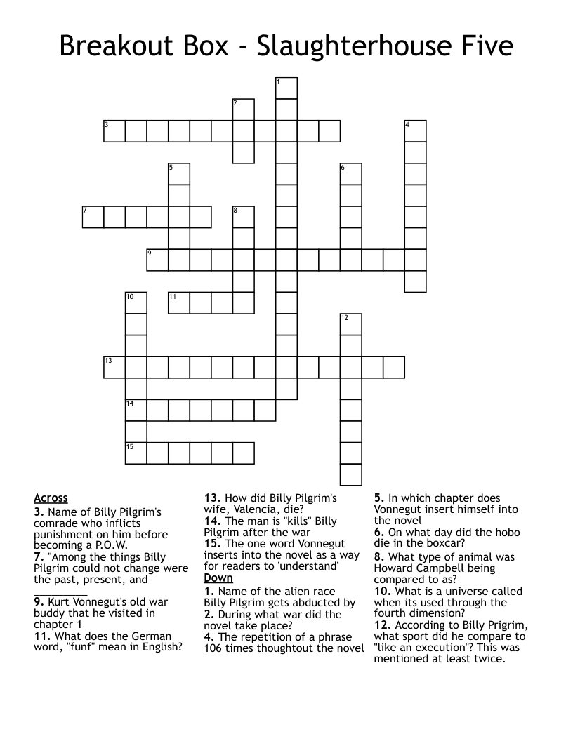 Breakout Box - Slaughterhouse Five Crossword