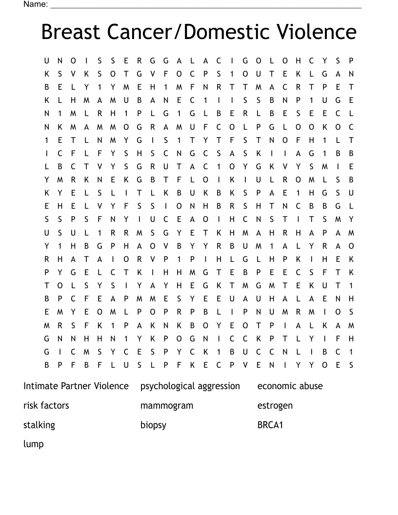 Breast Cancer/Domestic Violence Word Search