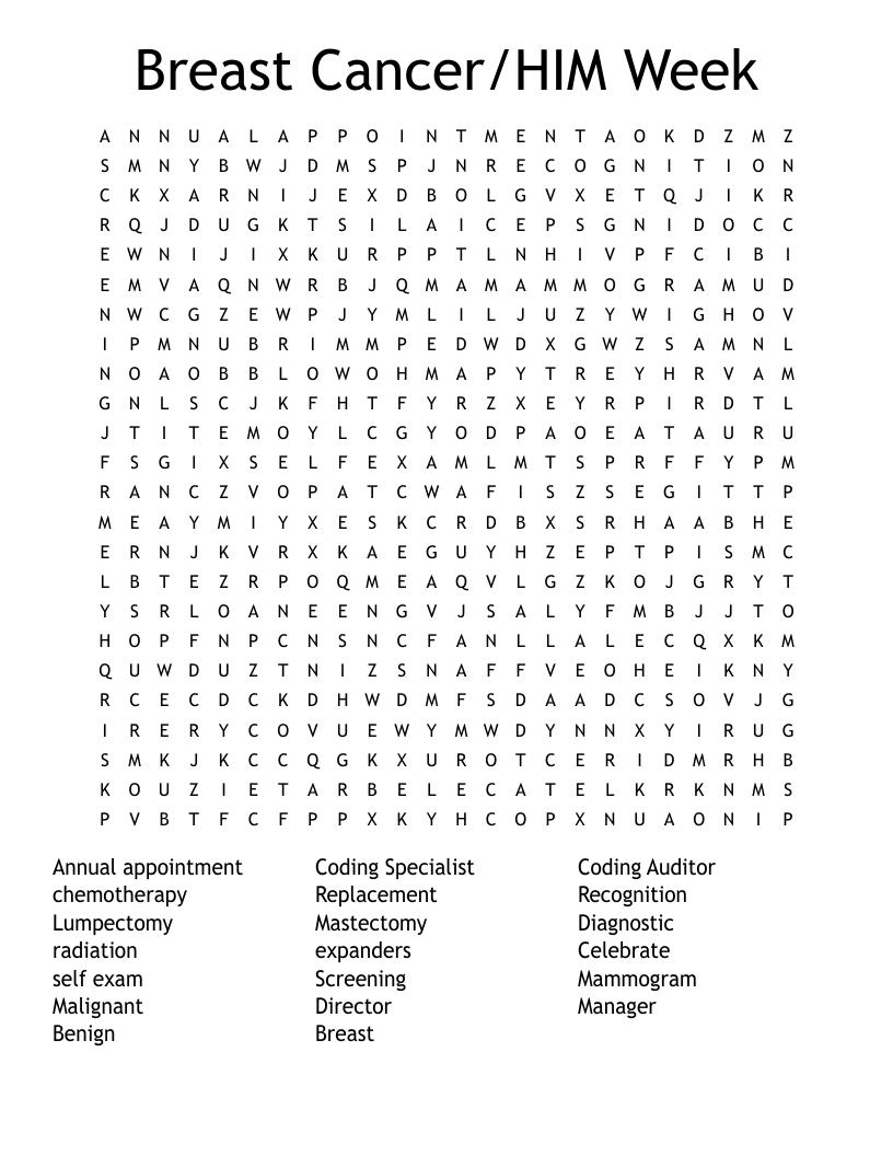Breast Cancer/HIM Week Word Search
