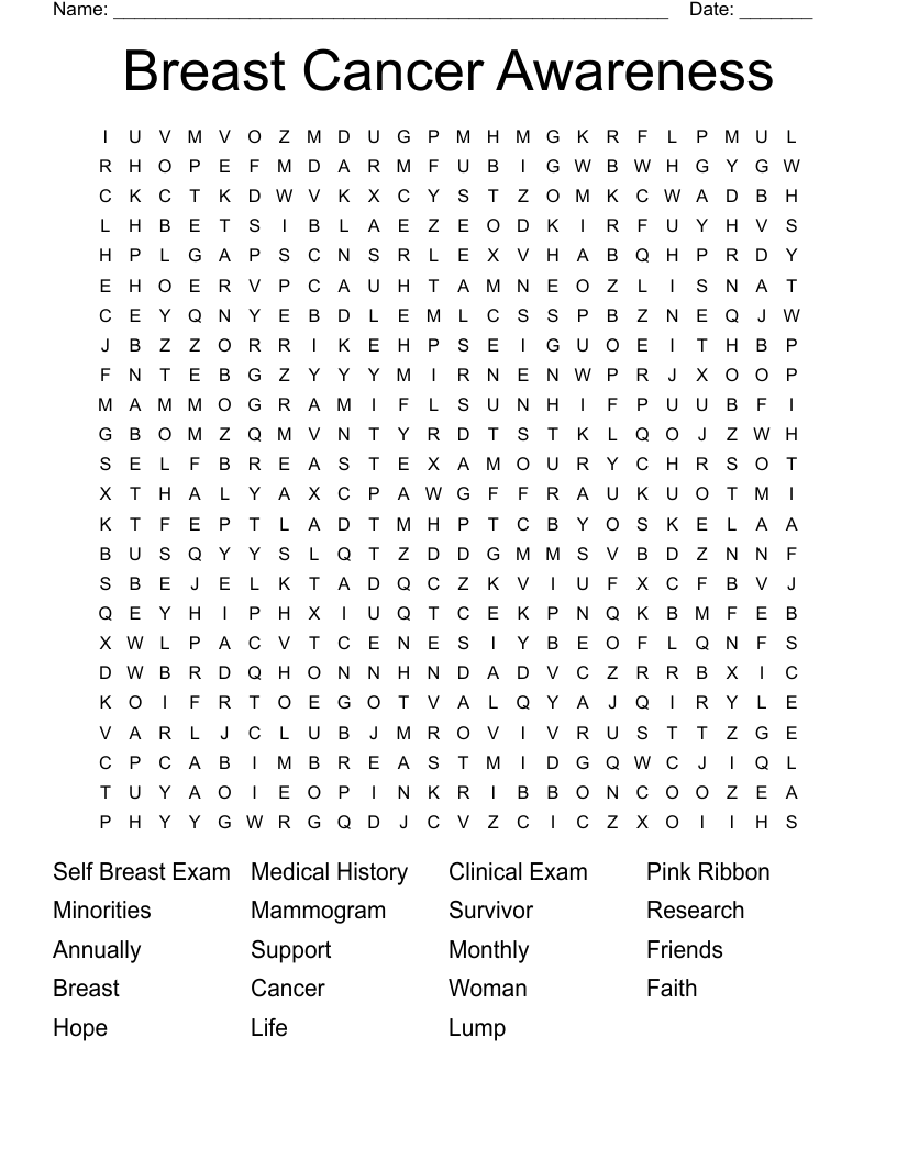 Breast Cancer Awareness Word Search