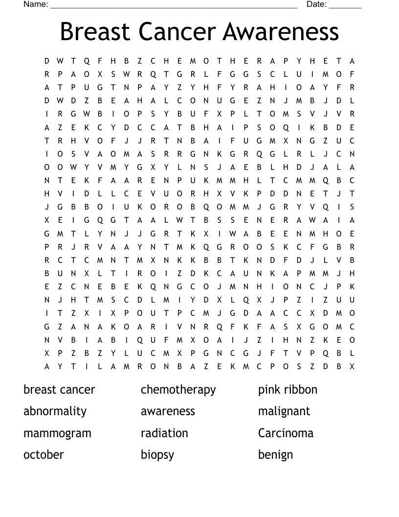 Breast Cancer Awareness Word Search