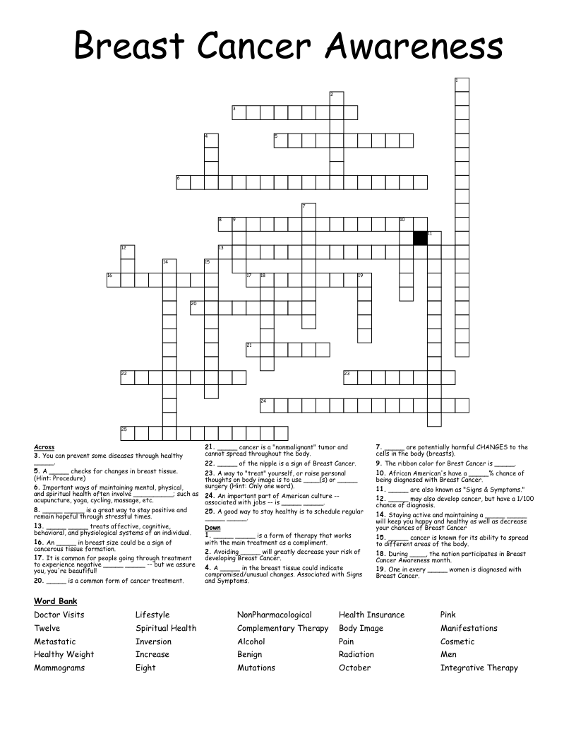 Breast Cancer Awareness Crossword
