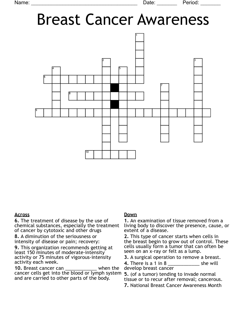 Breast Cancer Awareness Crossword