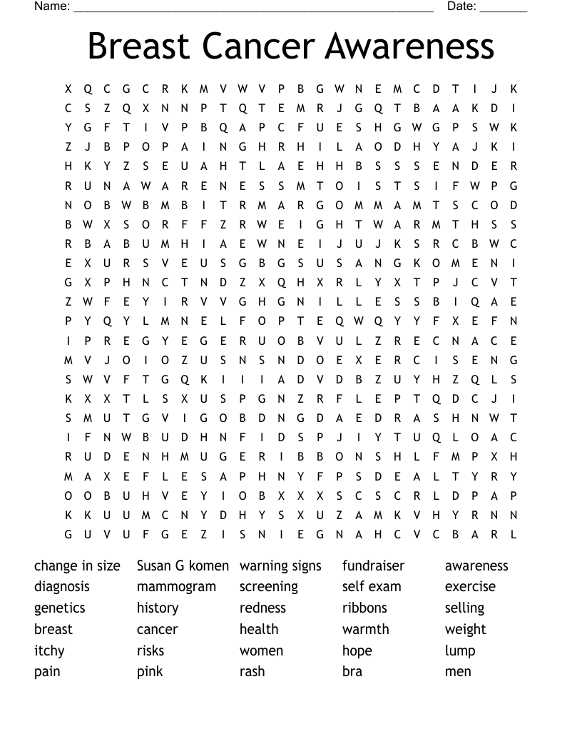 Breast Cancer Awareness Word Search