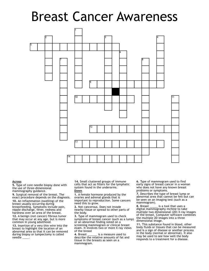 Breast Cancer Awareness Crossword