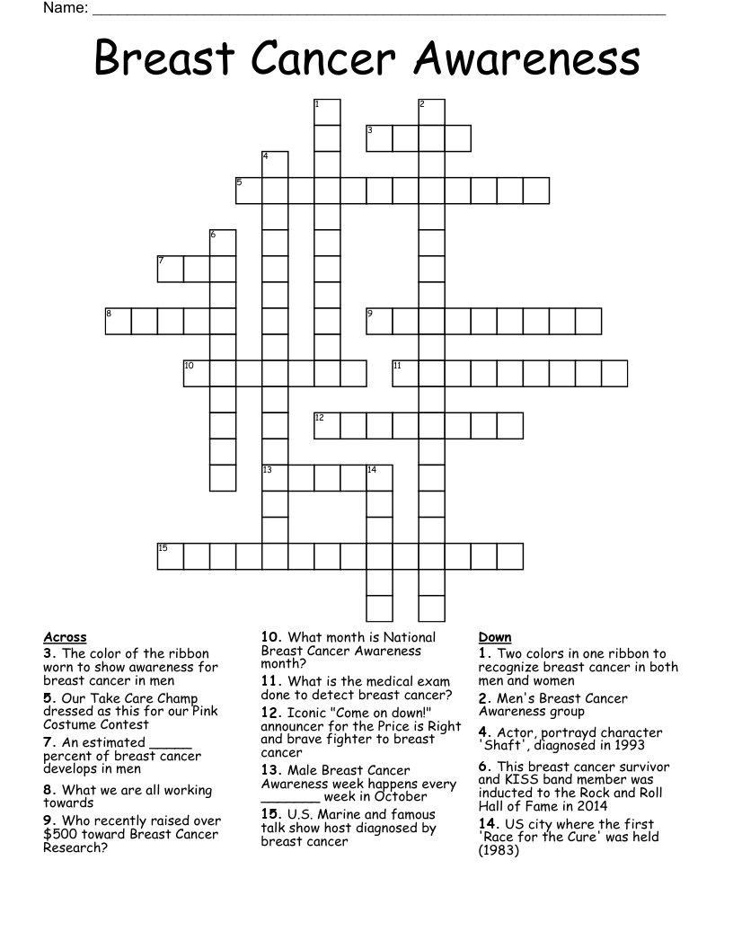 Breast Cancer Awareness Crossword