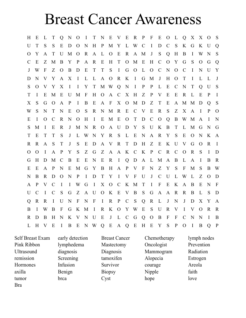 Breast Cancer Awareness Word Search
