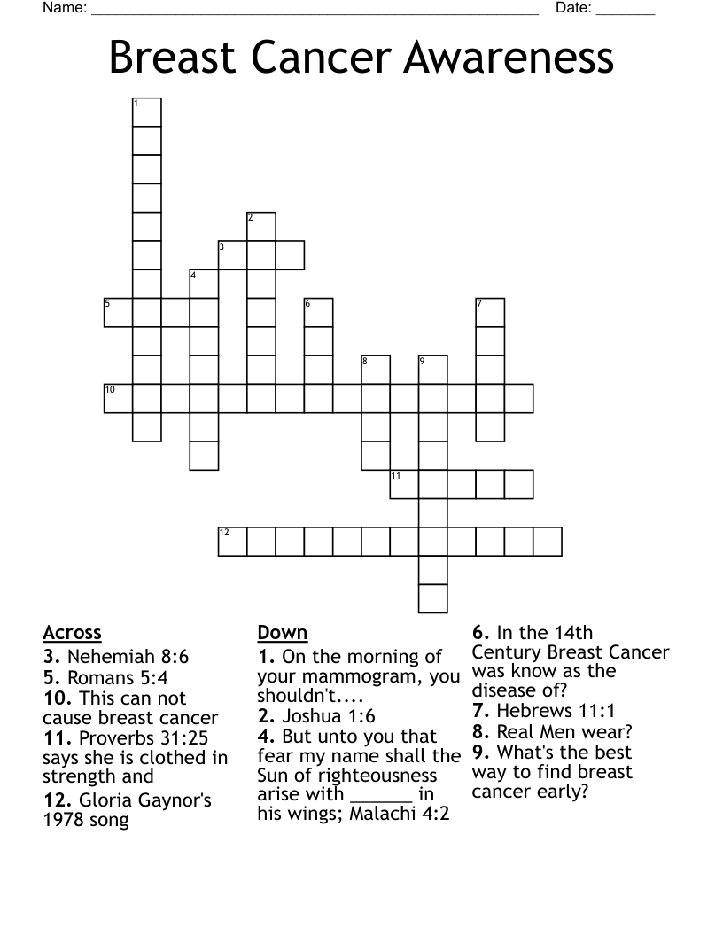 Breast Cancer Awareness Crossword
