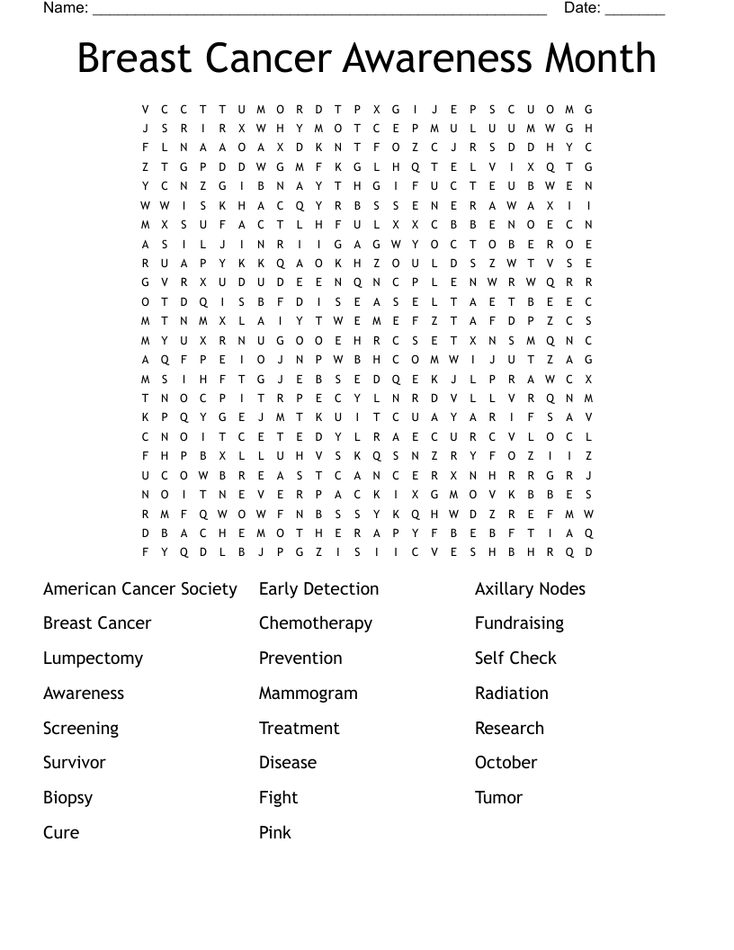 Breast Cancer Awareness Month Word Search