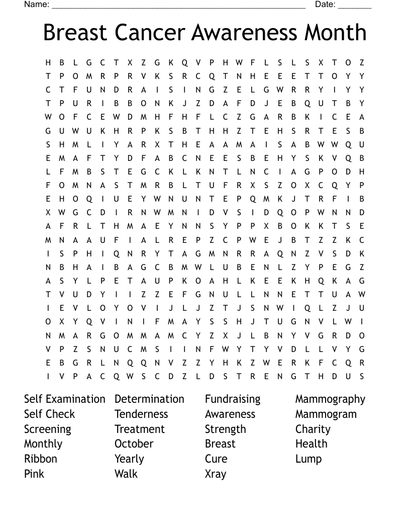 Breast Cancer Awareness Month Word Search