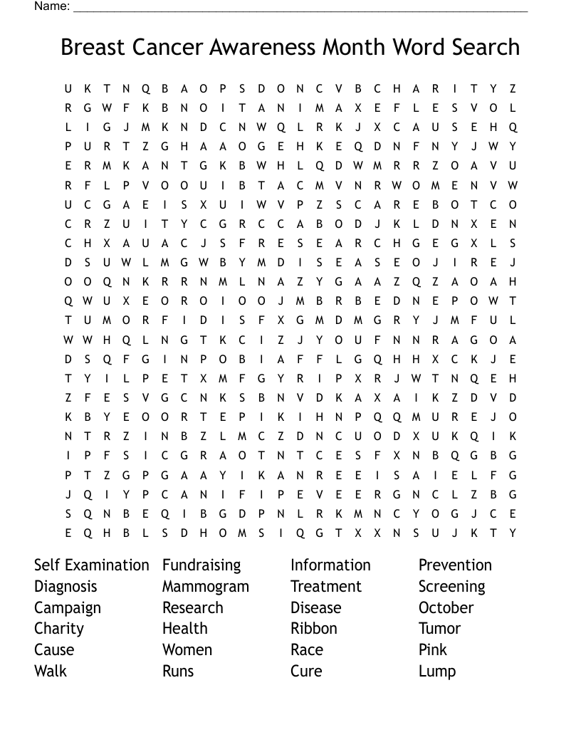 Breast Cancer Awareness Month Word Search