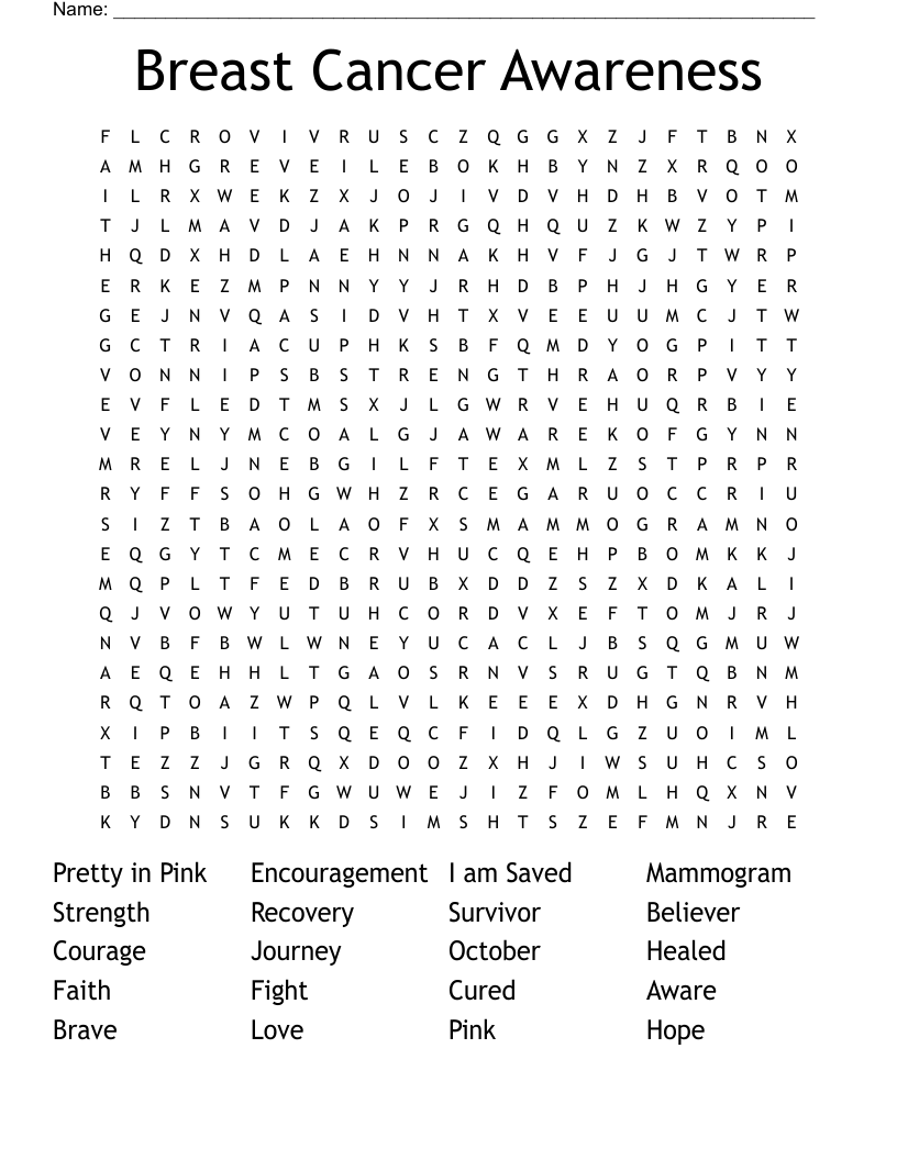 Breast Cancer Awareness  Word Search