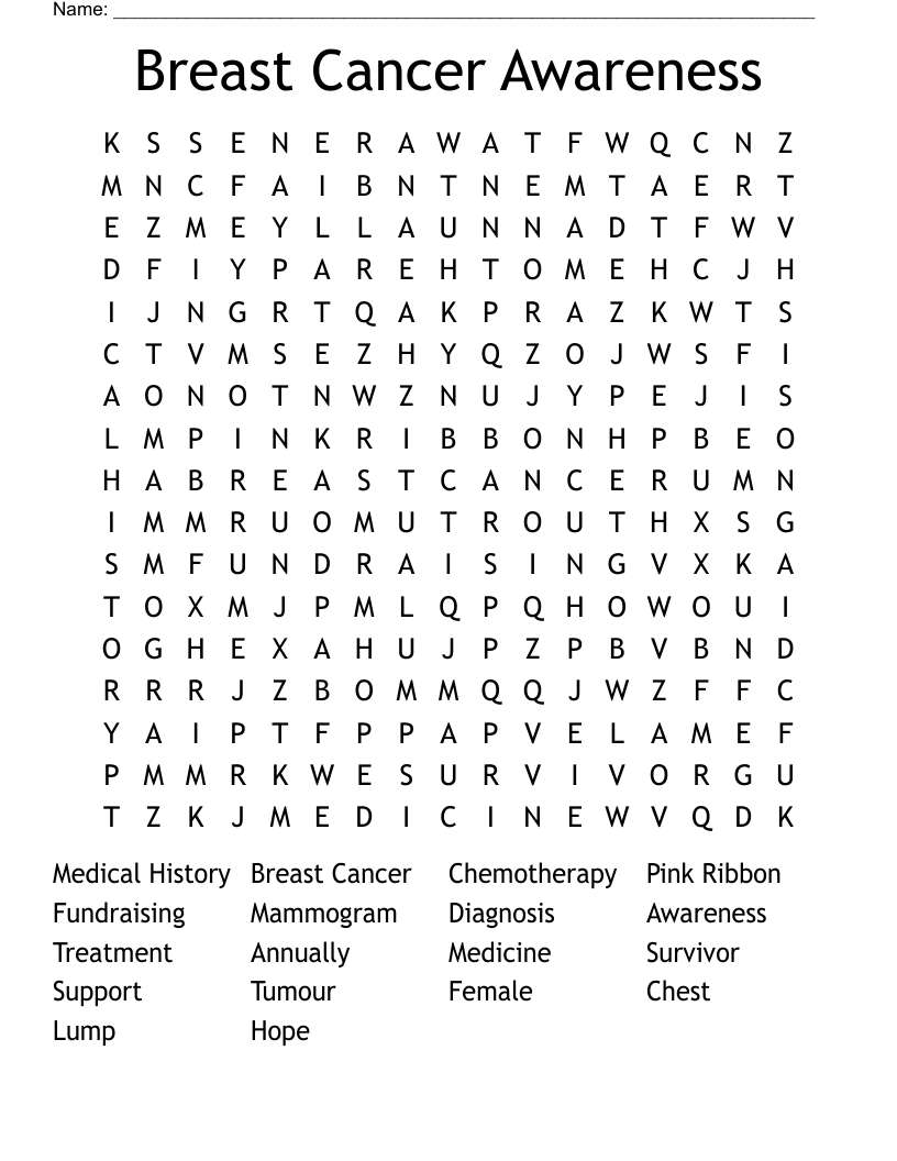 Breast Cancer Awareness  Word Search