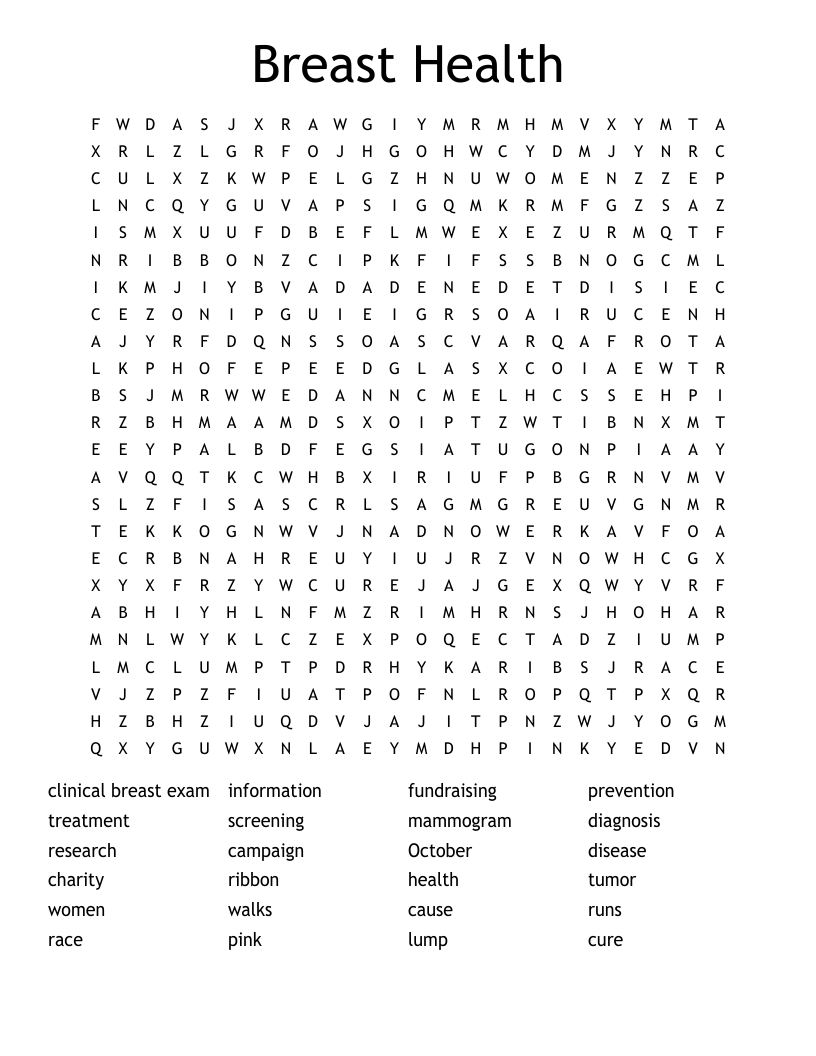Breast Health Word Search