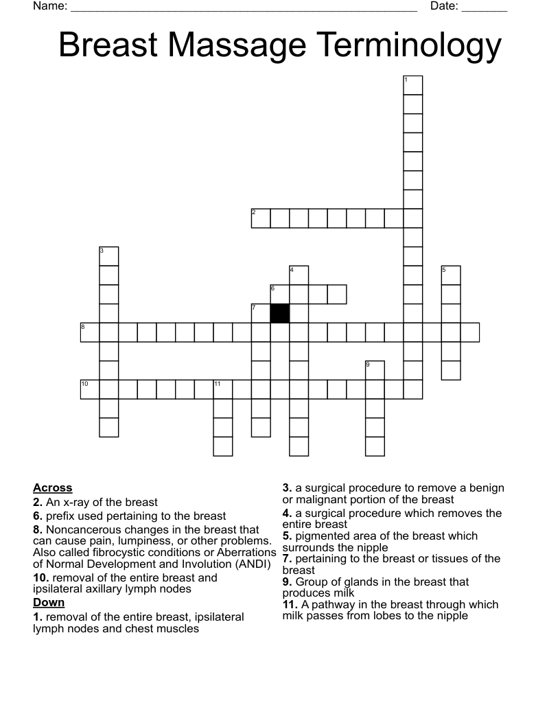 Breast Massage Terminology Crossword