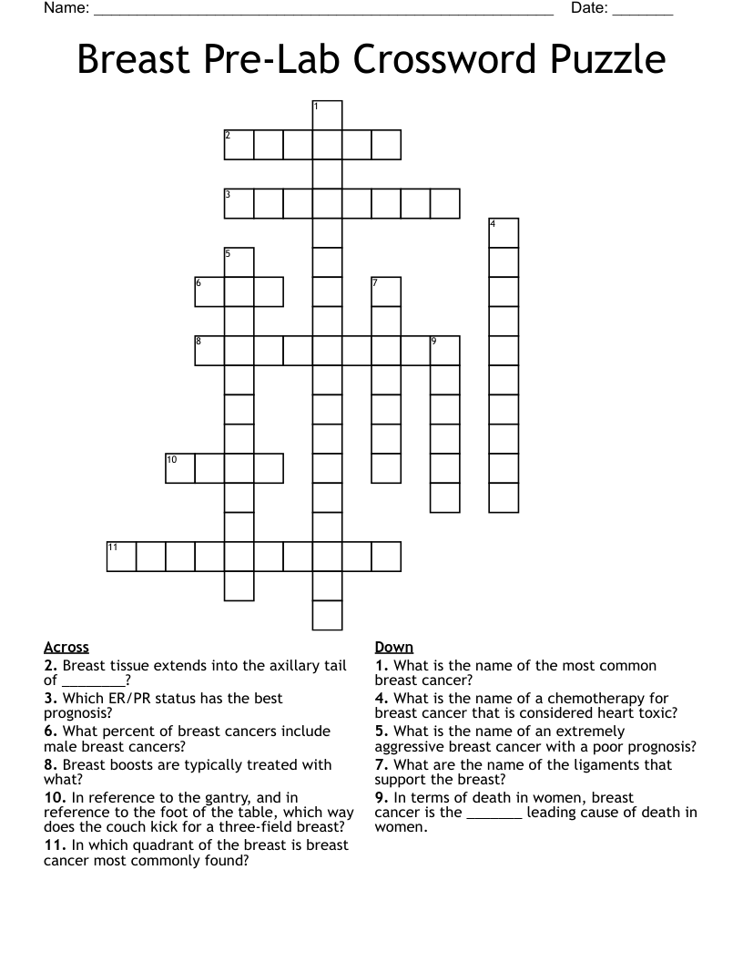 Breast Pre-Lab Crossword Puzzle