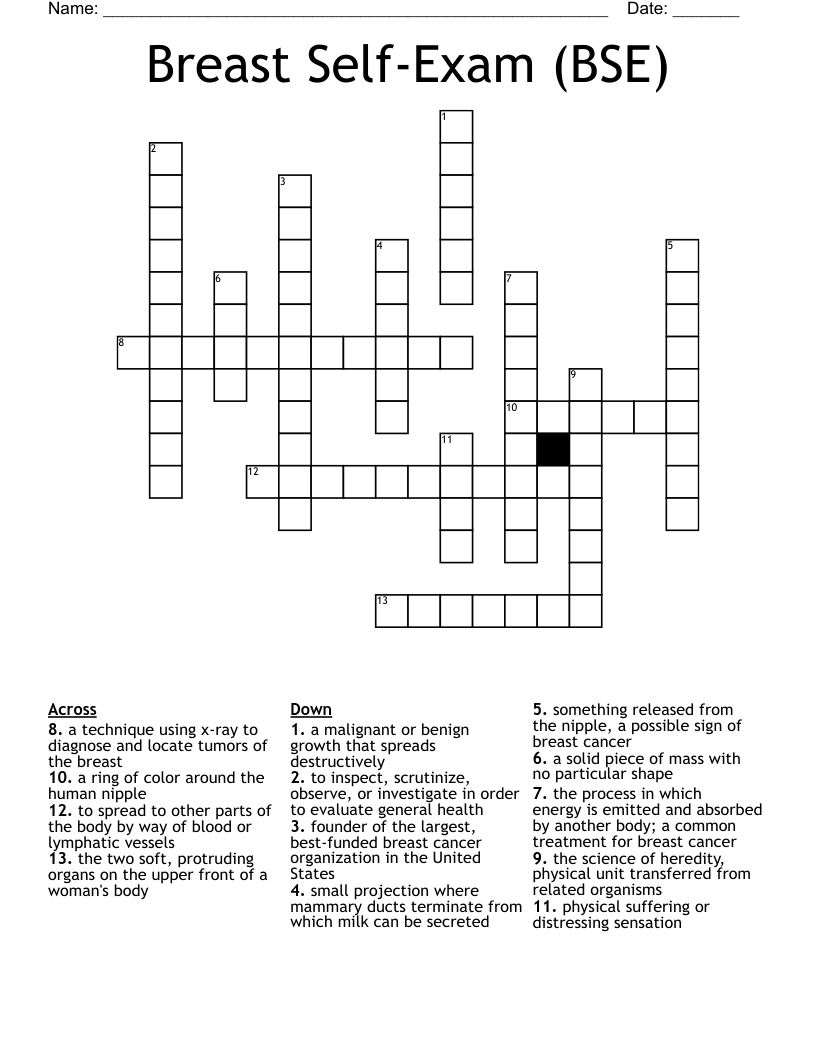Breast Self-Exam (BSE) Crossword