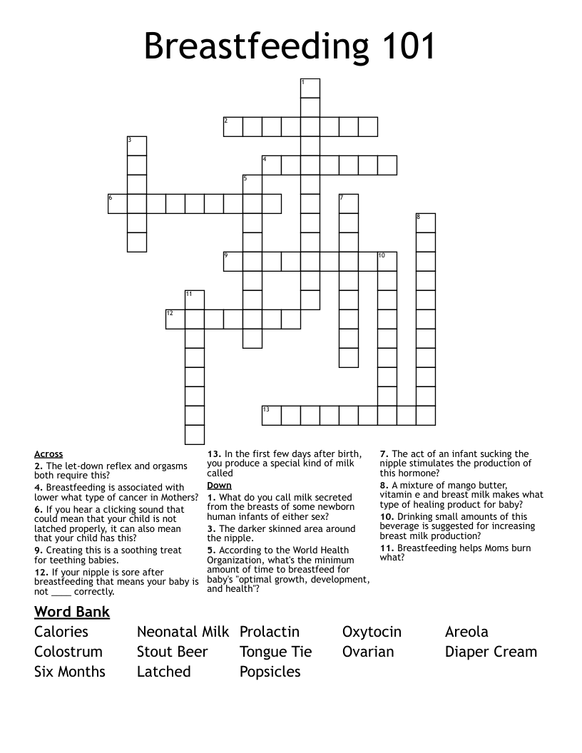 Breastfeeding 101 Crossword