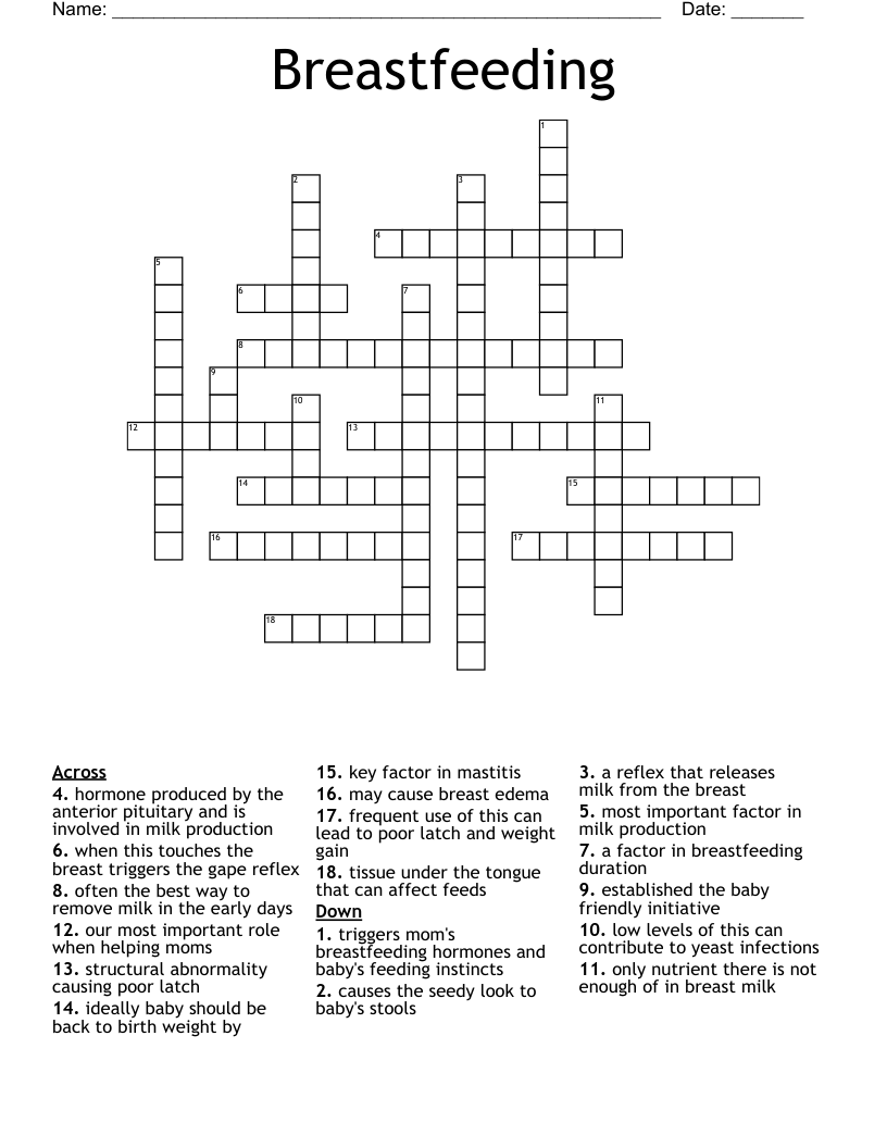 Breastfeeding Crossword
