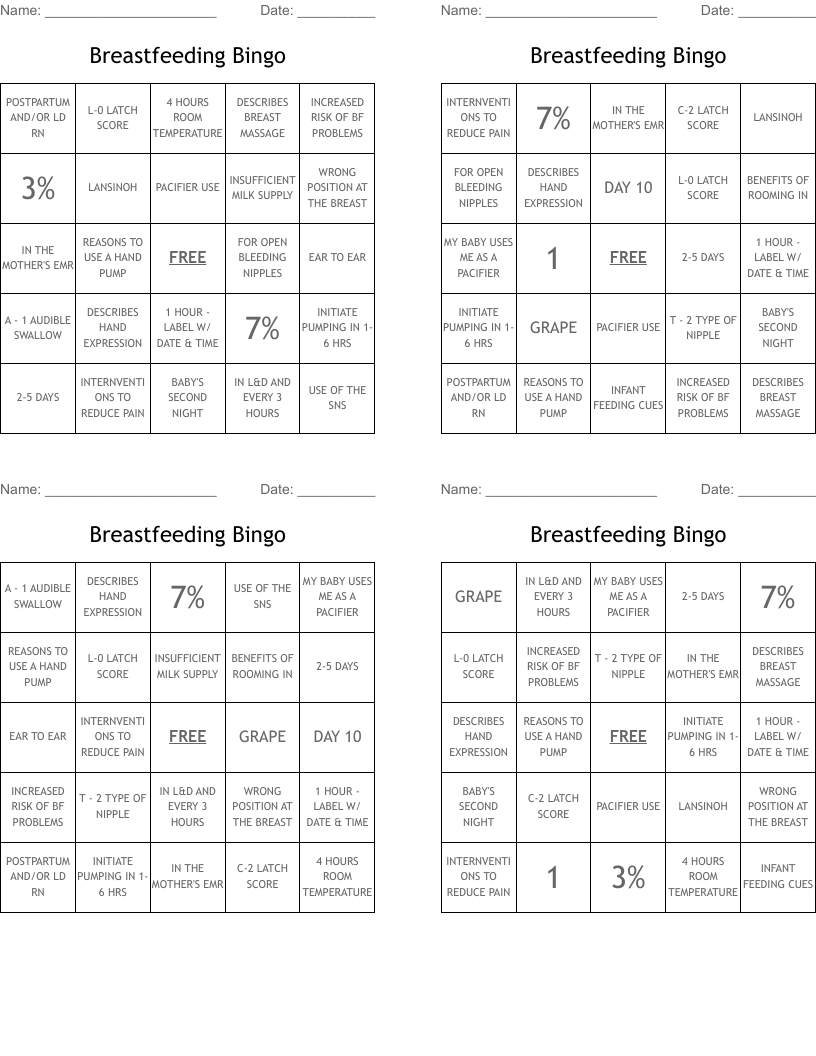 Breastfeeding Bingo