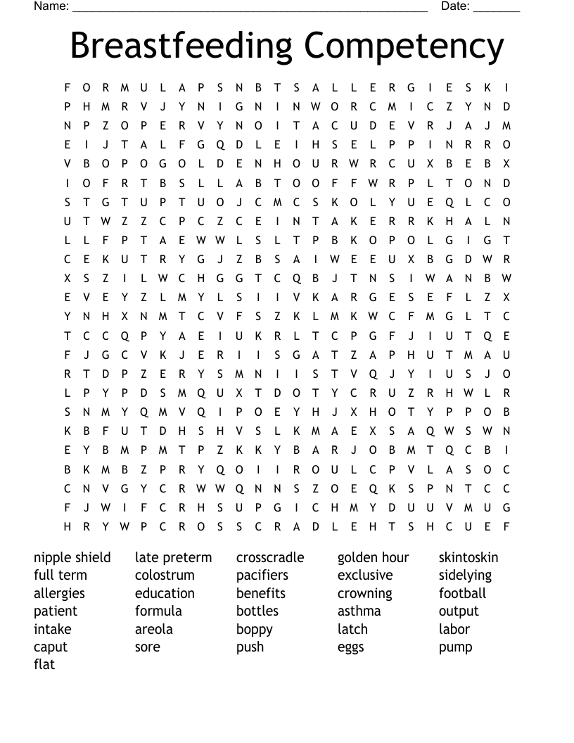 Breastfeeding Competency Word Search