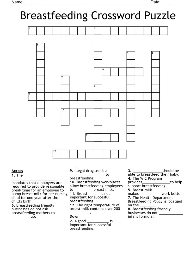 Breastfeeding Crossword Puzzle