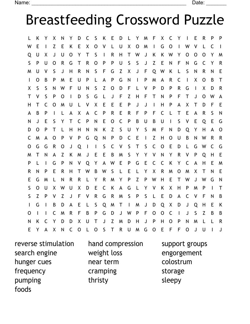 Breastfeeding Crossword Puzzle Word Search