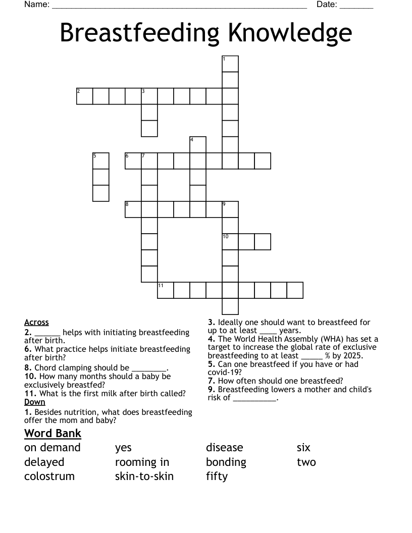 Breastfeeding Knowledge Crossword