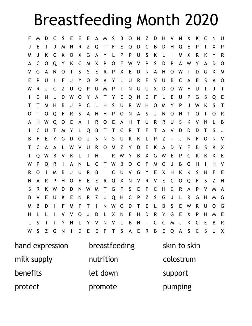 Breastfeeding Month 2020 Word Search