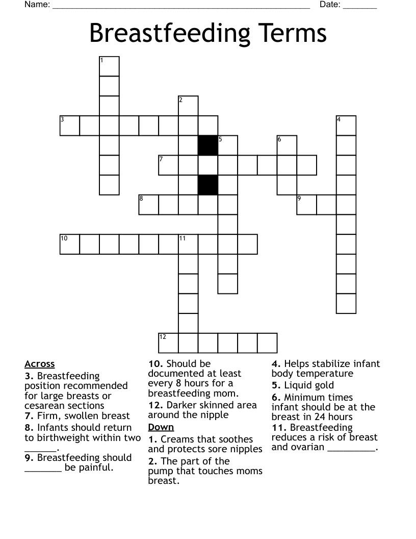 Breastfeeding Terms Crossword