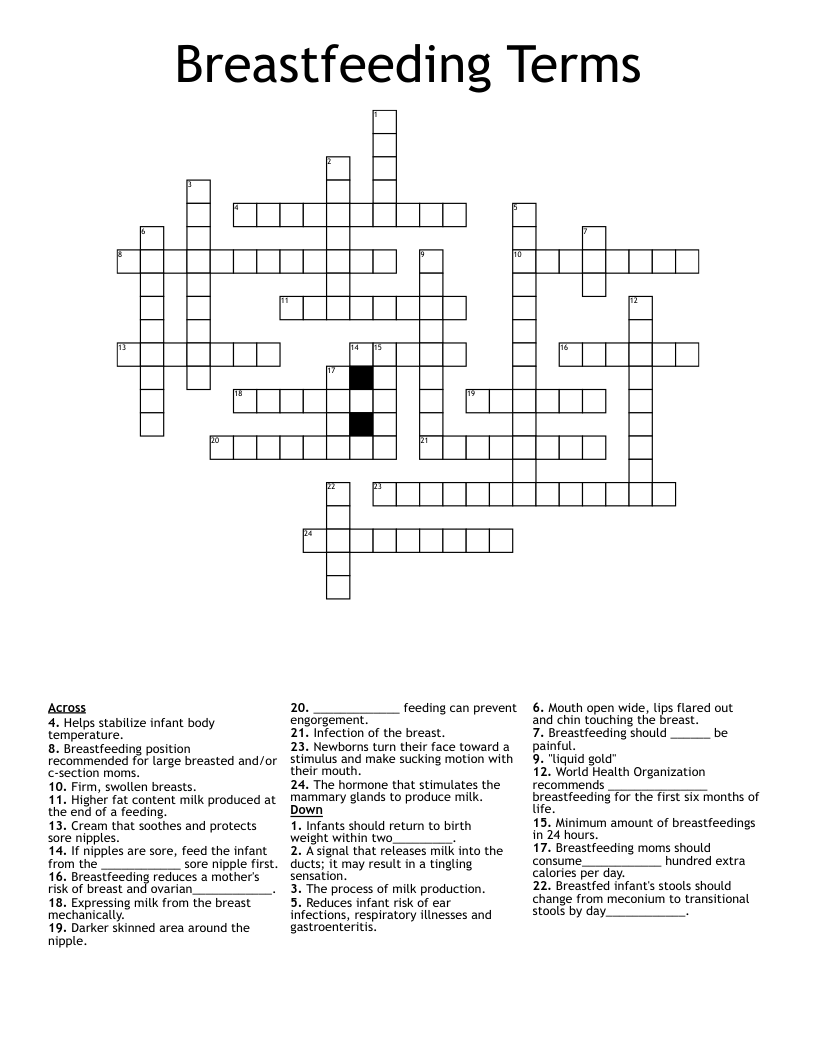 Breastfeeding Terms Crossword