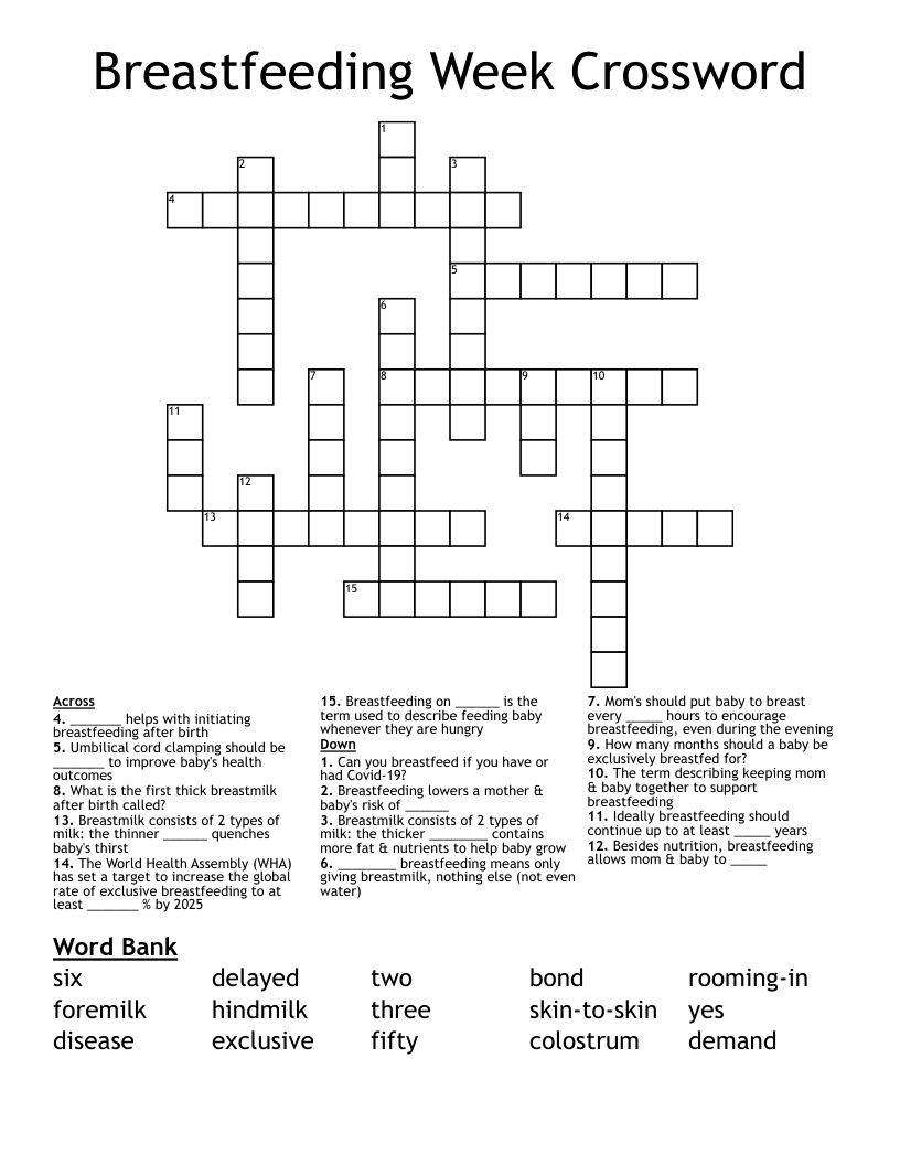 Breastfeeding Week Crossword