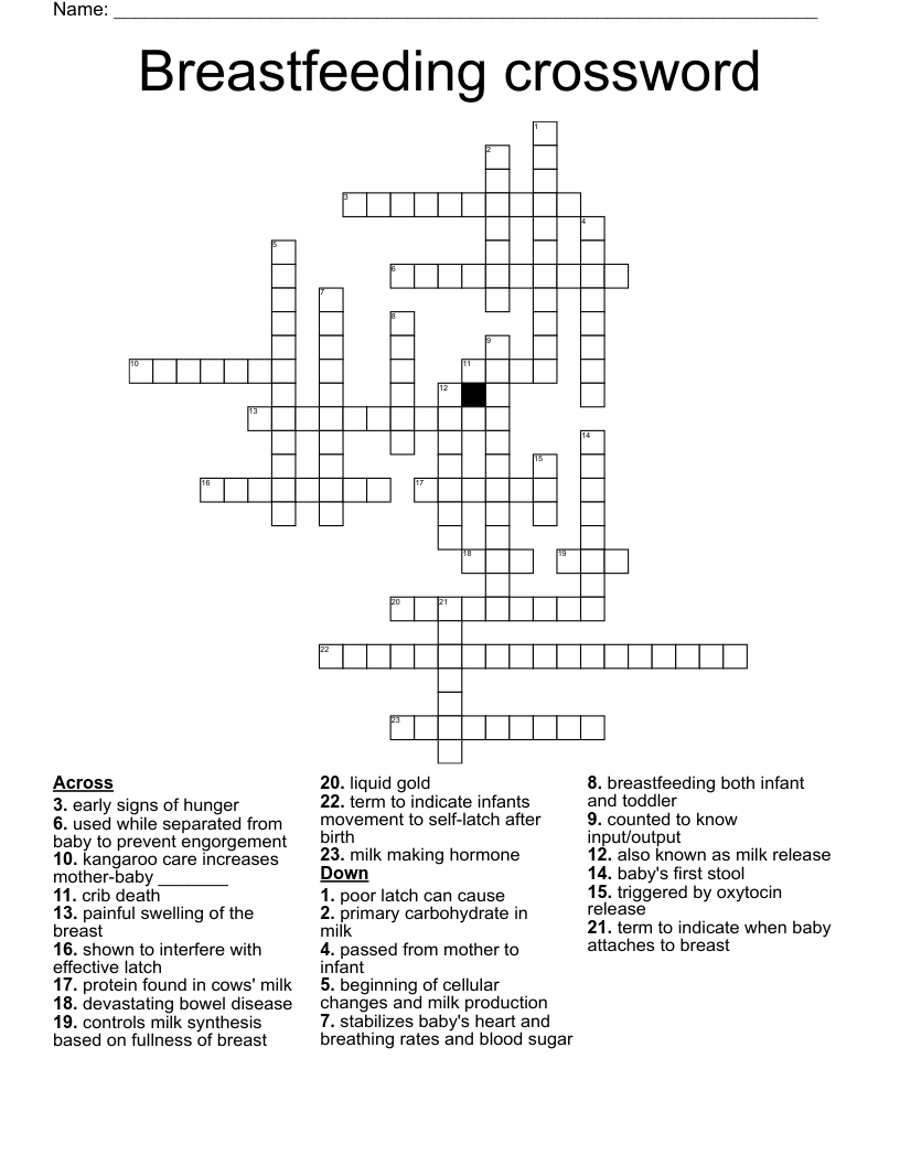 Breastfeeding crossword
