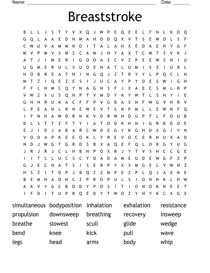 Breaststroke Word Search