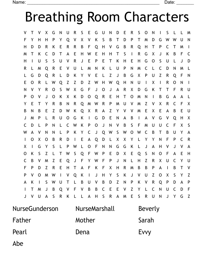 Breathing  Room Characters Word Search