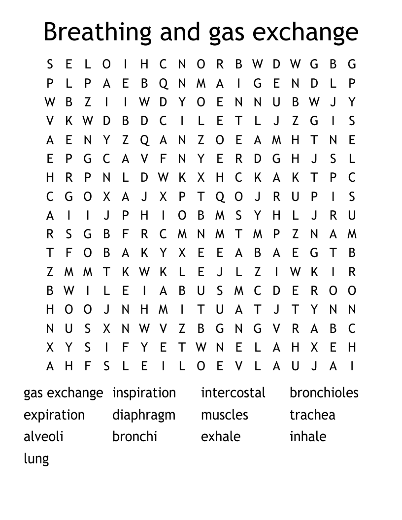 Breathing and gas exchange Word Search