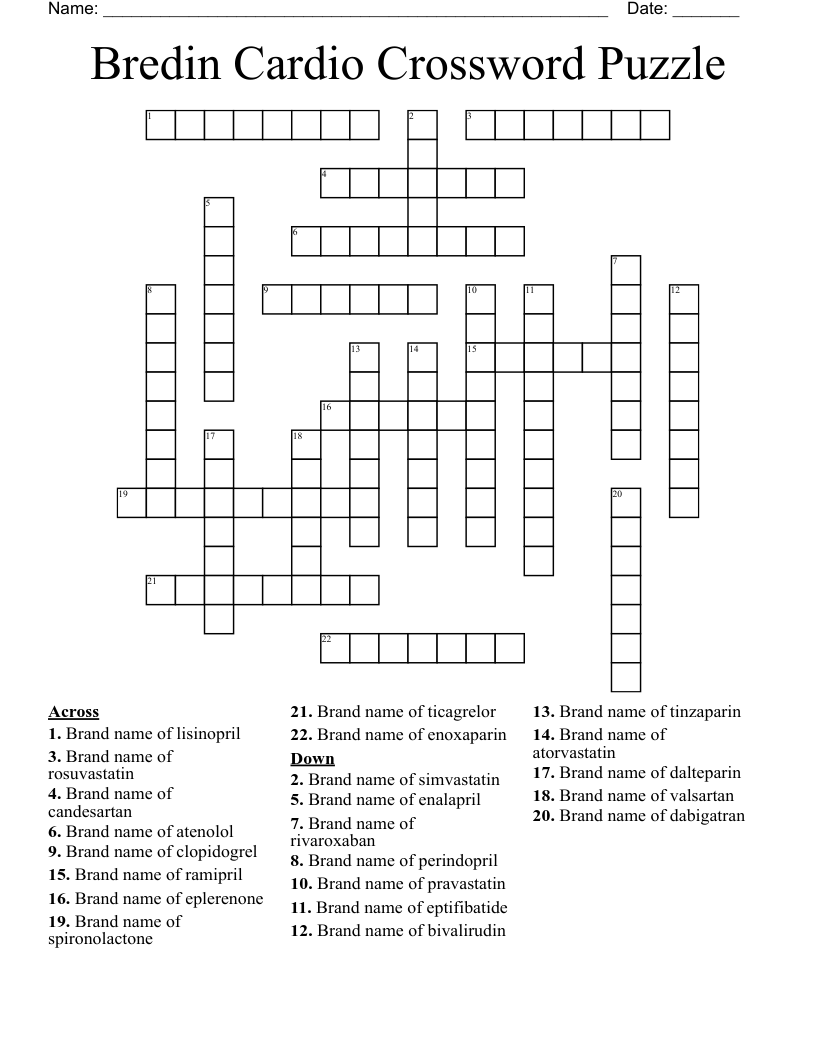 Bredin Cardio Crossword Puzzle 