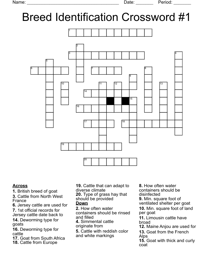 Breed Identification Crossword #1