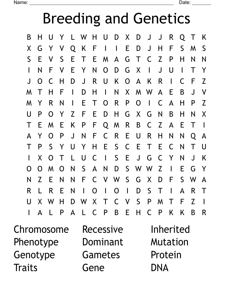 Breeding and Genetics Word Search