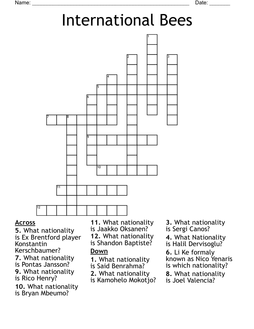 International Bees Crossword