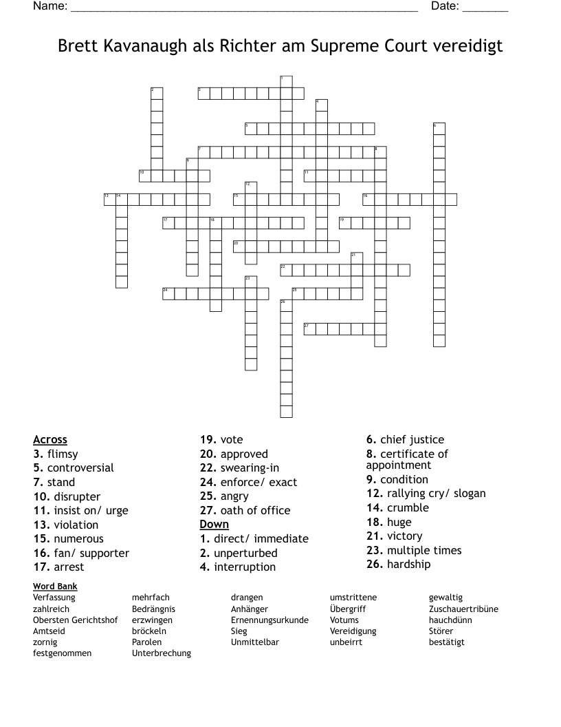 Brett Kavanaugh als Richter am Supreme Court vereidigt Crossword