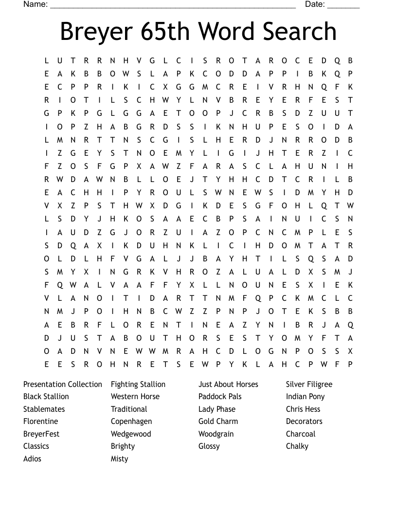 Breyer 65th Word Search