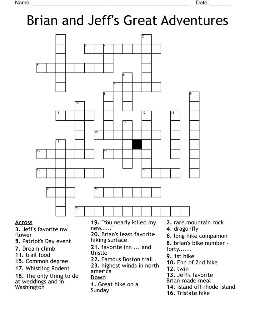 Brian and Jeff's Great Adventures Crossword